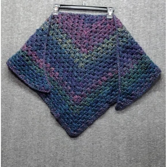 VTG Crochet Shawl Wrap Scarf Triangle Granny Core Blue Purple Yellow - READ - Picture 1 of 4